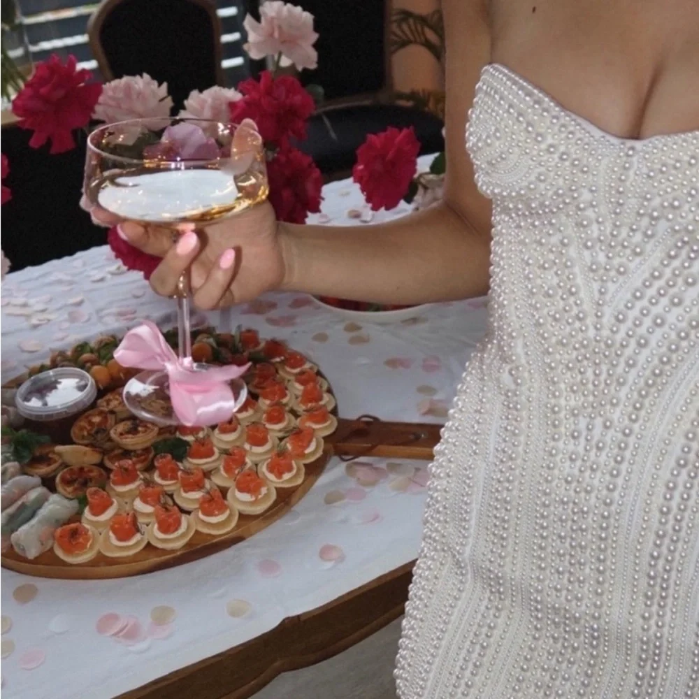 🆕 RETROFETE Deema Pearl Embellished Strapless Crepe Mini Dress Ivory Sz S - Picture 11 of 12